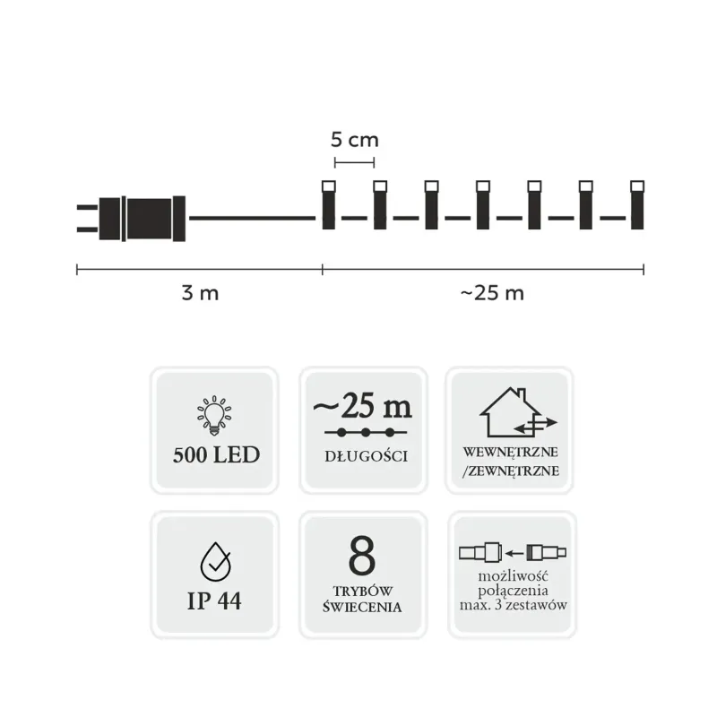Светодиодные лампы Extralink, 500L Теплый белый, Длина 3 + 25 м Внутри/Снаружи