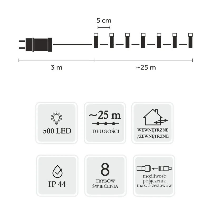EXTRALINK LAMPKI LED 500L MULTIKOLOR, DŁ. 3 + 25 M WEWN/ZEWN *9584