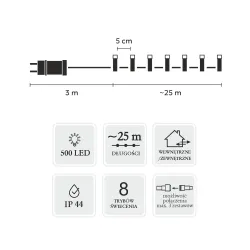 Extralink LED-Lichter, 500L Kaltweiß, Länge 3 + 25 m Innen/Außen