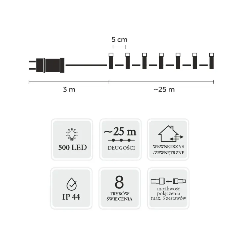 Extralink LED-Lichter, 500L Kaltweiß, Länge 3 + 25 m Innen/Außen