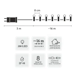 LED světelné řetězce Extralink, 200 teplých bílých koulí, délka 3 + 16 m
