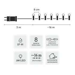 EXTRALINK LAMPKI LED KULKI 200L MULTIKOLOR, DŁ. 3 + 16 M *0160