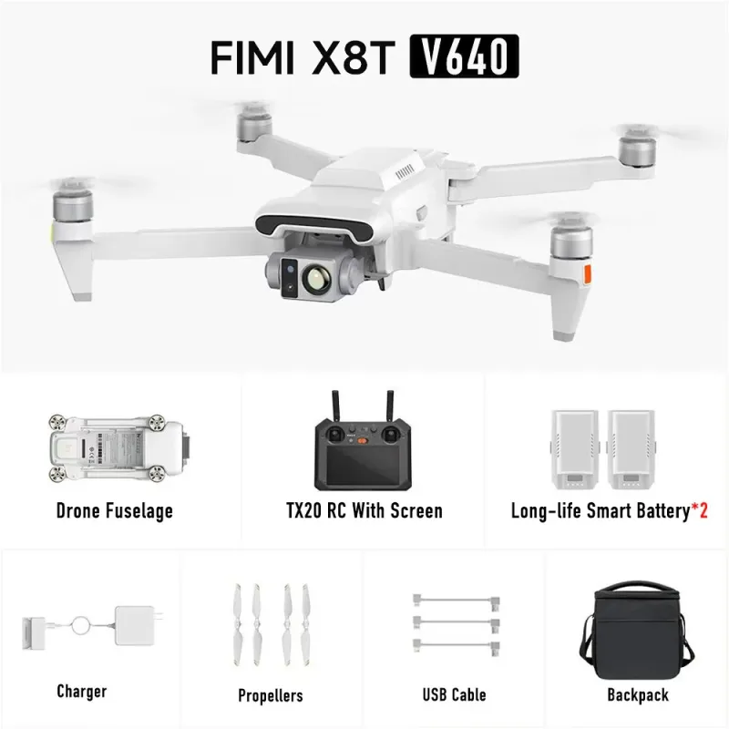 FIMI X8T V640 Combo + Controlador TX20 | Dron | cámara termográfica, 2x batería, 4K, GPS, alcance hasta 20km