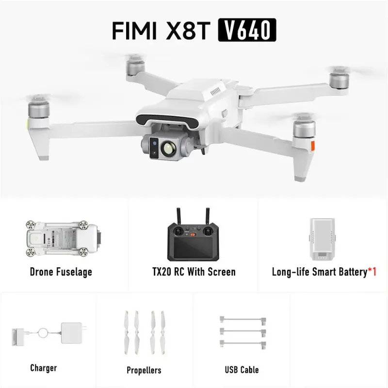 FIMI X8T V640 Standard + Kontrolcü TX20 | Drone | termal kamera, 1x batarya, 4K, GPS, menzil 20km'ye kadar