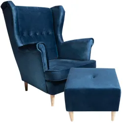 Jane armchair with footstool, navy blue
