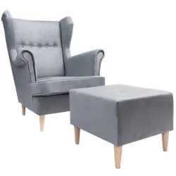 Jane Armchair with Footrest, Light Gray