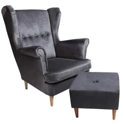 Jane armchair with footstool, grey