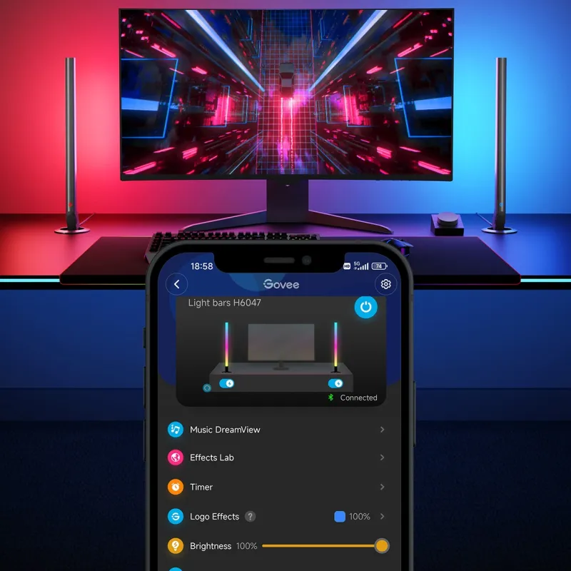 Govee H6047 Oyun Işık Çubukları, RGBIC, Wi-Fi, Alexa, Google Asistan