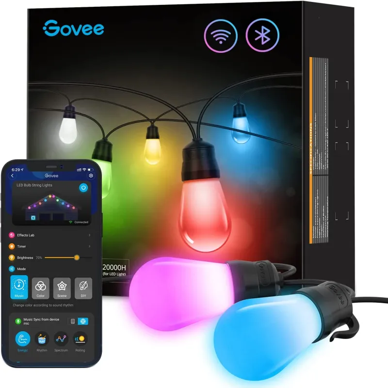 Govee H7020 RGBIC Akıllı Dış Mekan Işık Dizisi, LED Dış Mekan Aydınlatması, RGBICWW, 2.4GHz Wi-Fi, Bluetooth