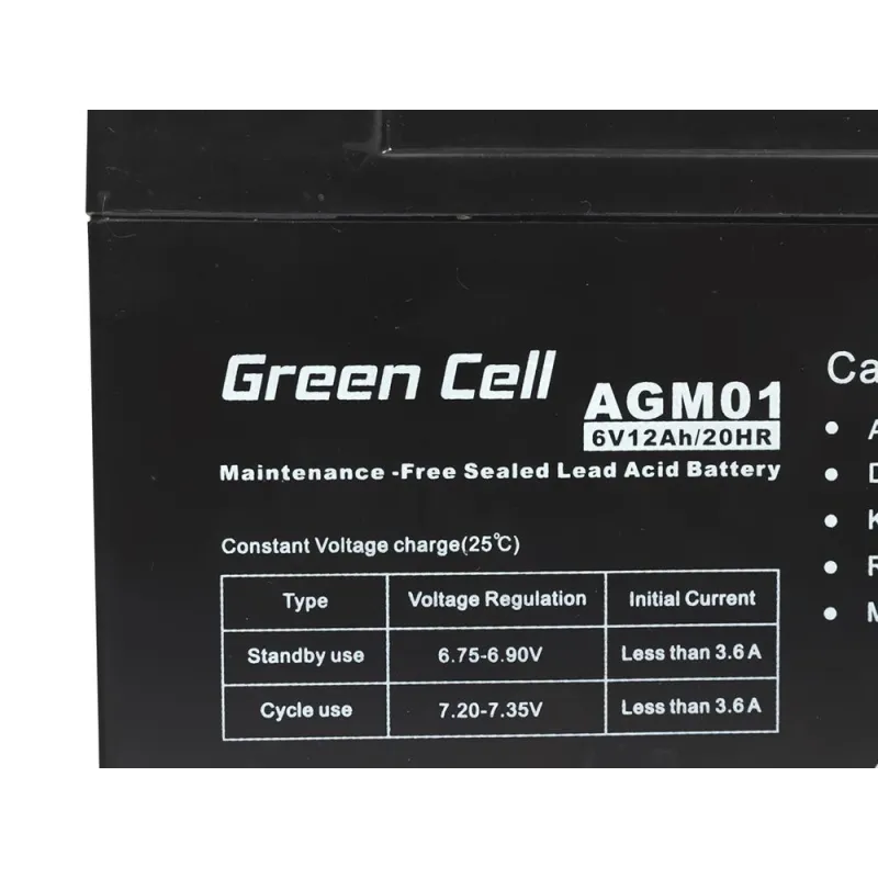 Green Cell AGM 6V 12Ah | Battery | Maintenance-free