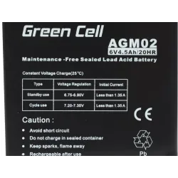 Green Cell AGM02 6V 4,5Ah | Batería | de libre mantenimiento