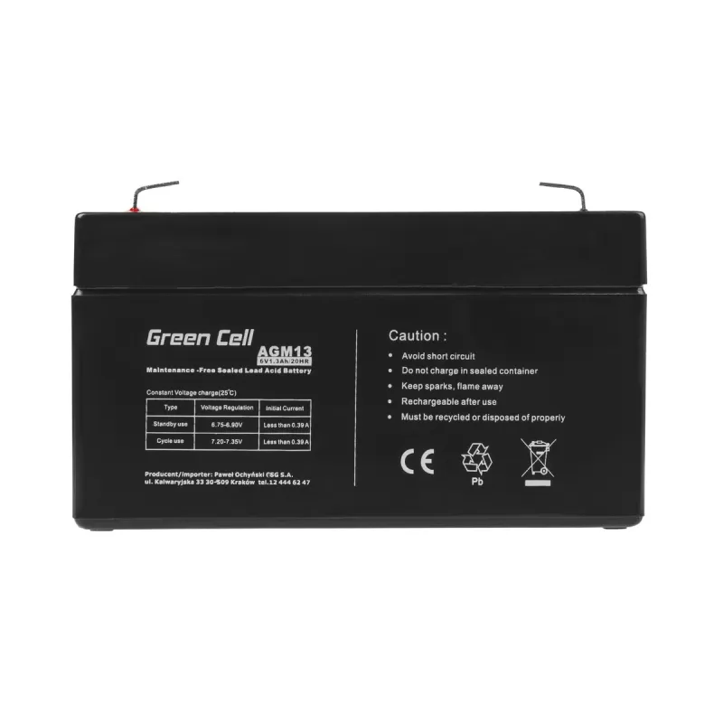 Green Cell AGM 6V 1.3Ah | Battery | Maintenance-free