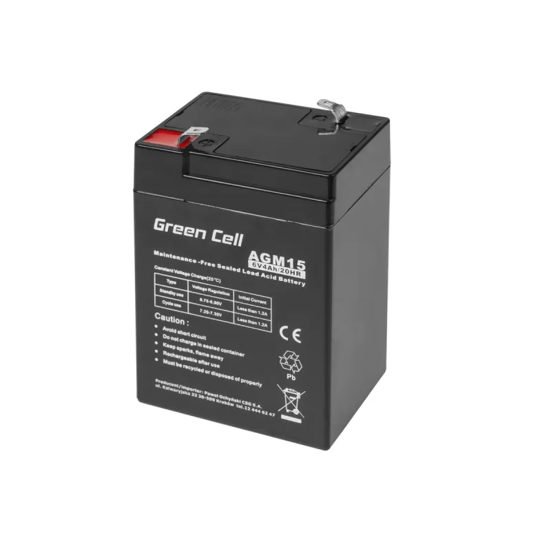 Аккумулятор Green Cell AGM15 6V 4Ah, необслуживаемый