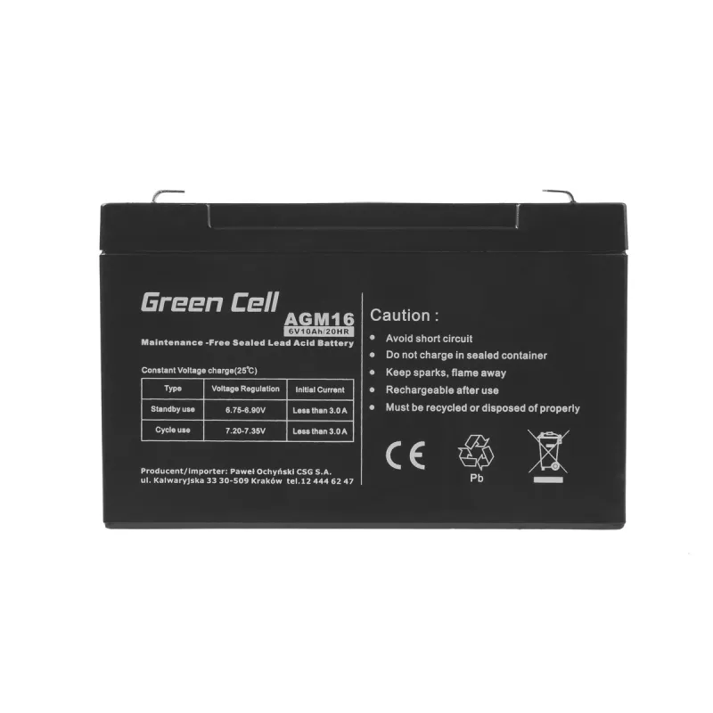 Аккумулятор Green Cell AGM16 6V 10Ah Без Обслуживания