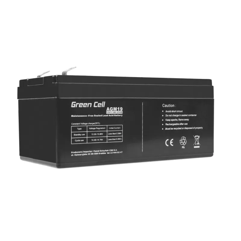Green Cell AGM 12V 3.3Ah | Batería | de libre mantenimiento