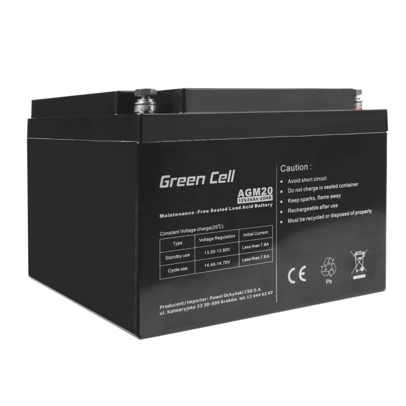 Green Cell AGM 12V 26Ah | Batterie | Wartungsfrei
