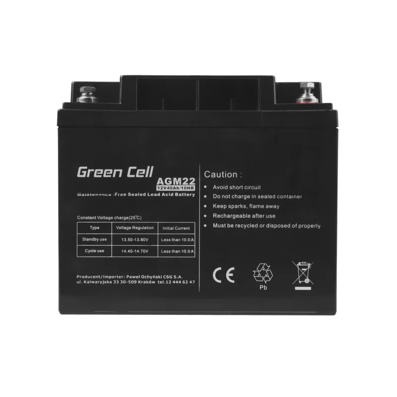 Green Cell AGM22 12V 40Ah | Akumulator | bezobsługowy