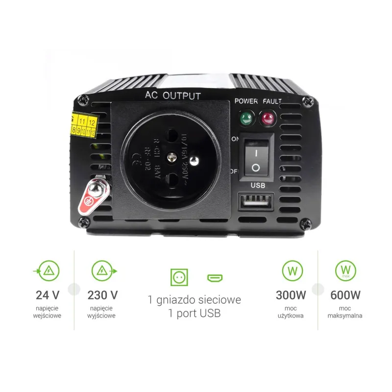 Green Cell INV02DE | Convertitore di tensione per auto | 24V, 300W