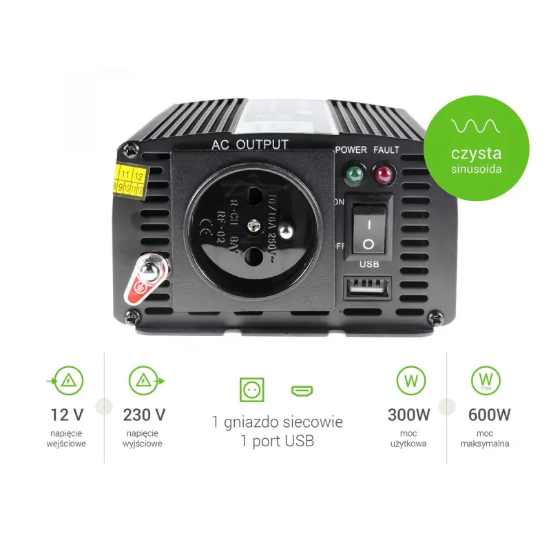Green Cell INV05DE Araç İnvertör 12V, 300W, Temiz Sinüs