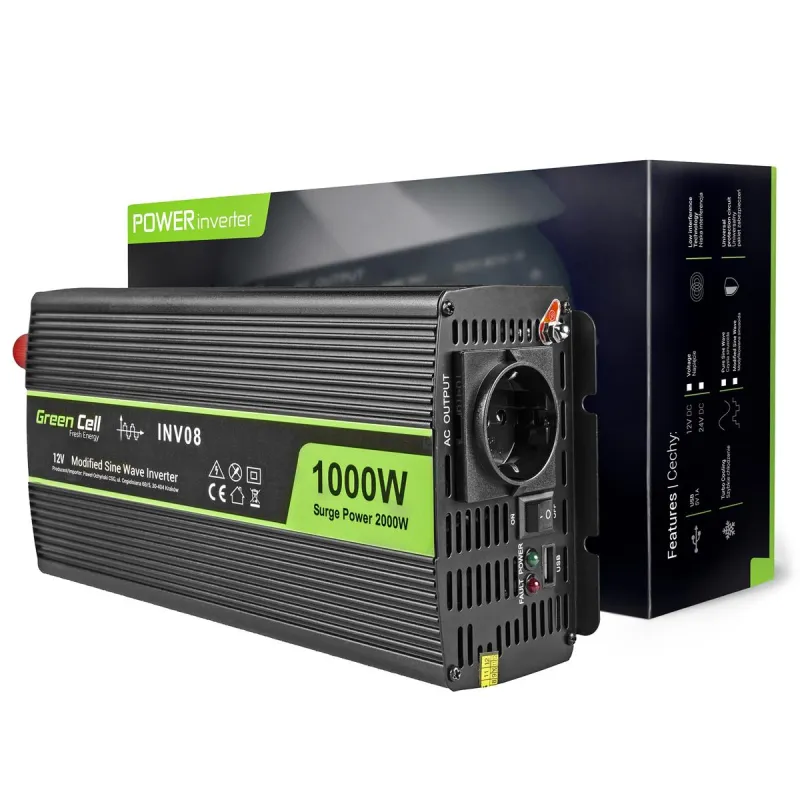 Green Cell INV08 | Convertidor de voltaje para coche | 12V, 1000W