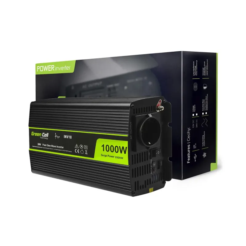 Green Cell INV18 | Převodník napětí | 24V, 1000W, čistý sinus
