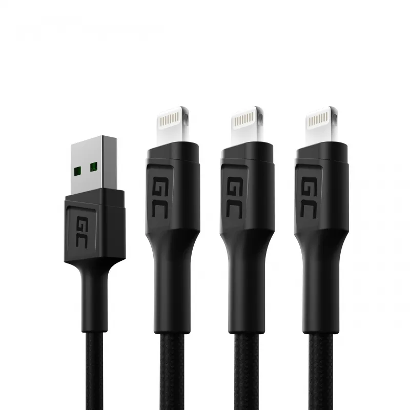 3'lü USB - Lightning Kablo Seti Green Cell KABGCSET06, 200cm USB - Lightning Kablo iPhone, iPad, iPod için, Beyaz LED, Hızlı Şar