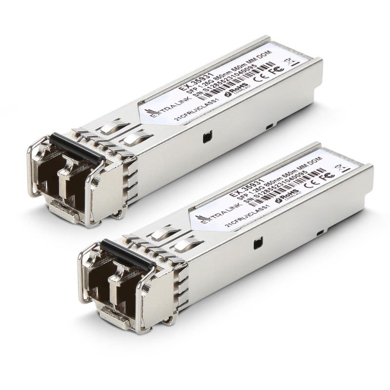 Extralink SFP 1.25G 2-pack | Modul SFP | 1,25Gbps, LC/UPC, 850nm, 550m, multi mode, DOM, Dedicated to HP/Aruba