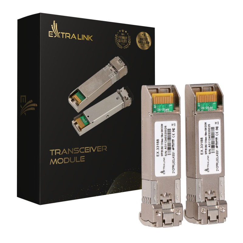 Extralink SFP28 25G Confezione da 2 | Modulo SFP28 | 25 Gbps, duplex LC/UPC, 1310 nm, 10 km, modalita singola, DOM