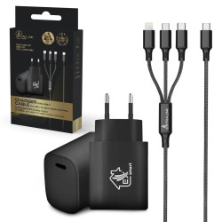 Extralink Smart Life SET03 | Cabo 3 em 1 + Carregador | 12W, 120cm / 20W PD3.0 5V/3A 9V/2,2A 12V 1,67A (preto)