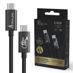 Extralink Smart Life USB Type-C zu Type-C geflochtener Kabel Schwarz, 240W, 40Gbps, 200cm
