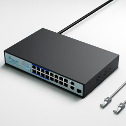 Коммутатор PoE Extralink VIRTUS V3, 16x 100Mb/s PoE/PoE+, 2x Gigabit RJ45 + 1x SFP, 150W