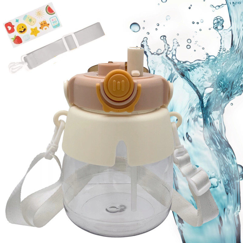 Extralink | Bottle for school, kindergarten | water bottle, with straw, strap, 1L, brown