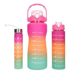 Extralink | Bidon motywacyjny 3w1 | zestaw, różowy-pomarańczowy, 2000ml+900ml+300ml
