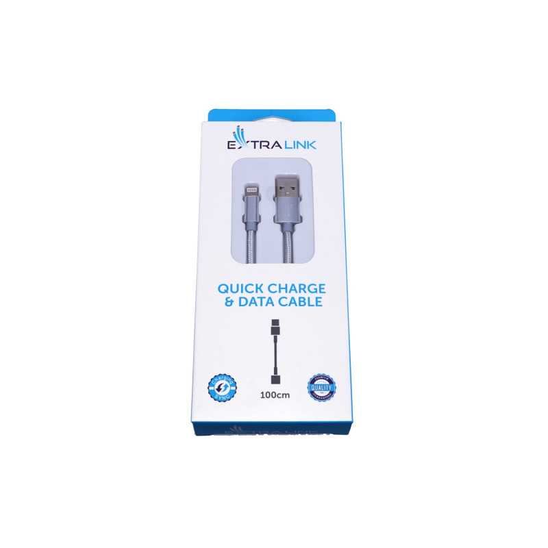 Extralink | Cable lightning | para IPHONE, max. 2A, malla de algodón de arroz, 1m, plata - Imagen 5