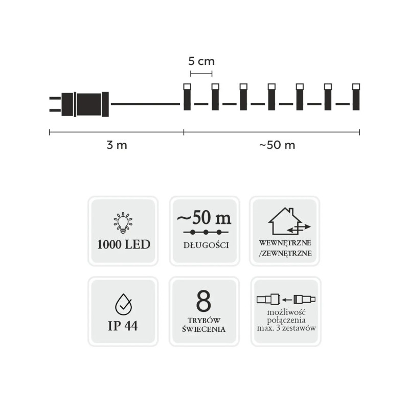 Extralink | Lampki LED | 1000L ciepły biały, dł. 3 + 50 m wewn/zewn