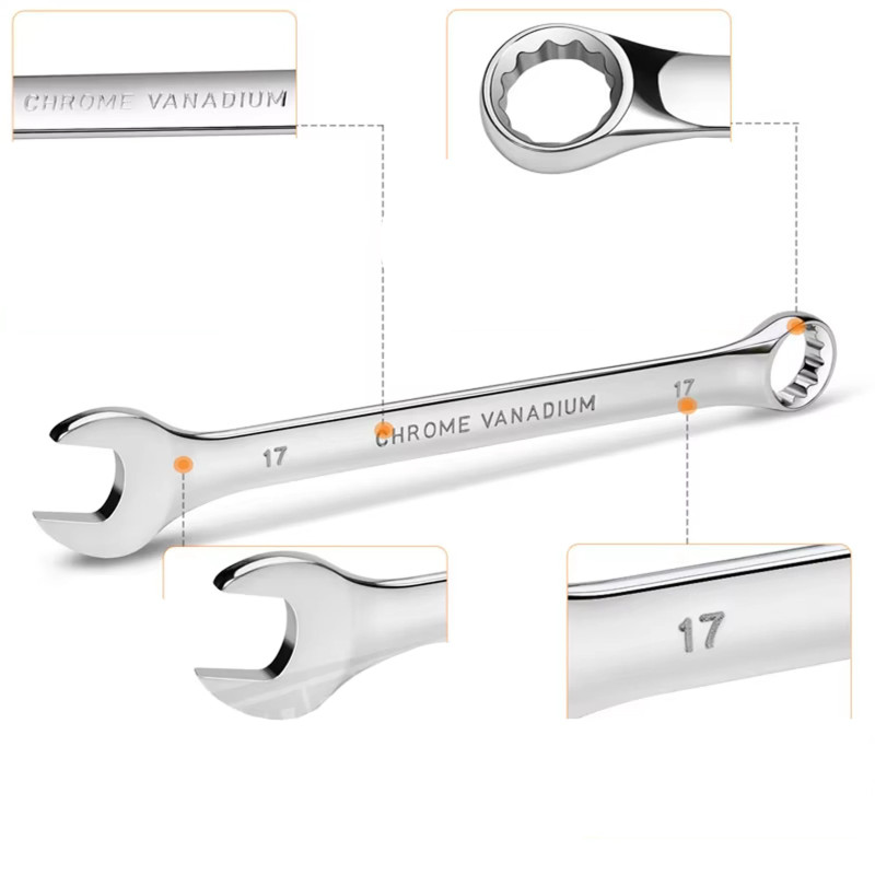 Juego de Llaves Planas y de Ojo Extralink, 8 piezas. Llaves Planas y de Ojo Estuche 8-22 mm