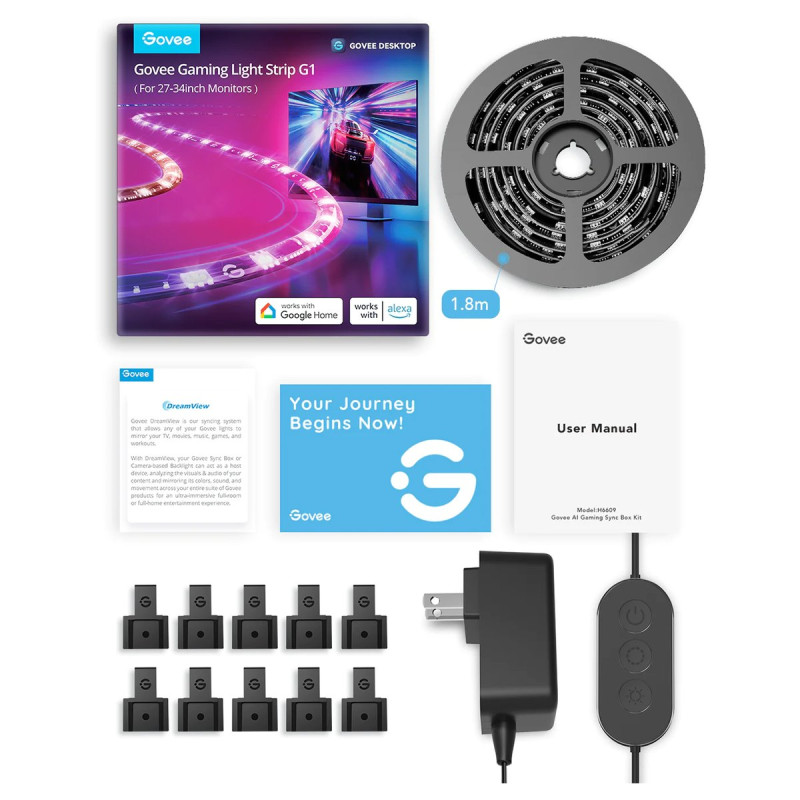Govee H6609 Gaming Light Strip G1 | Iluminaçao LED | RGBIC, 27-34", 2.4GHz Wi-Fi, Bluetooth