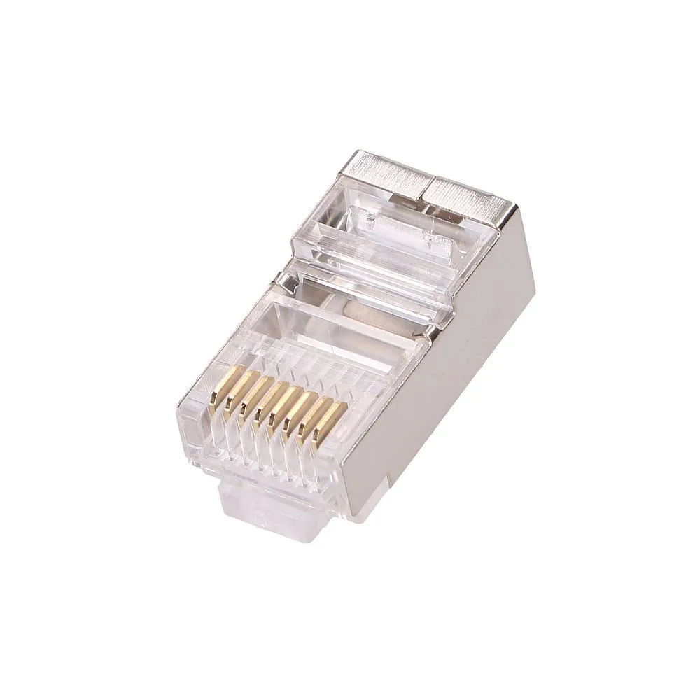 Conector RJ45 doble ángulo recto hembra blindado sin LED