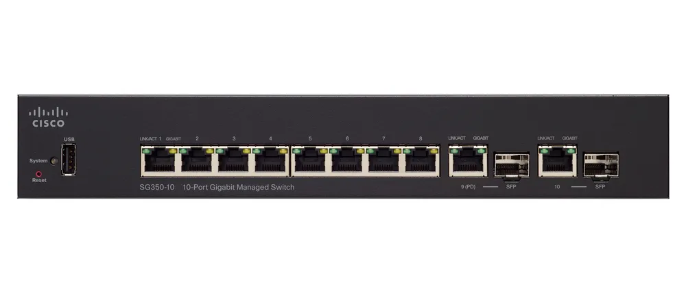 10/100/1000 Conmutador de Red administrado, L3, Gigabit Ethernet Cisco SG350-10 Conmutador de Red administrado L3 Gigabit Ethernet Switch de Red Negro 10/100/1000 
