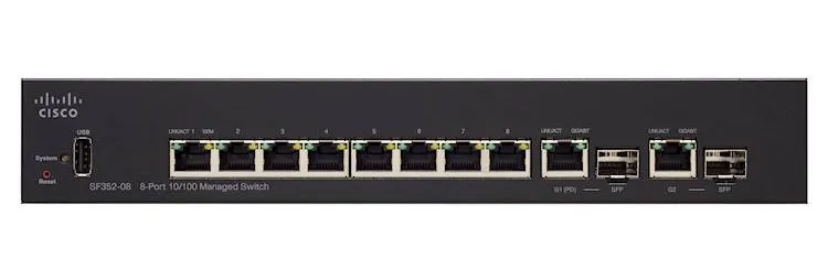 Cisco SF352-08 | Switch | 8x 100Mb/s, 2x 1Gb/s Combo(RJ45/SFP),
