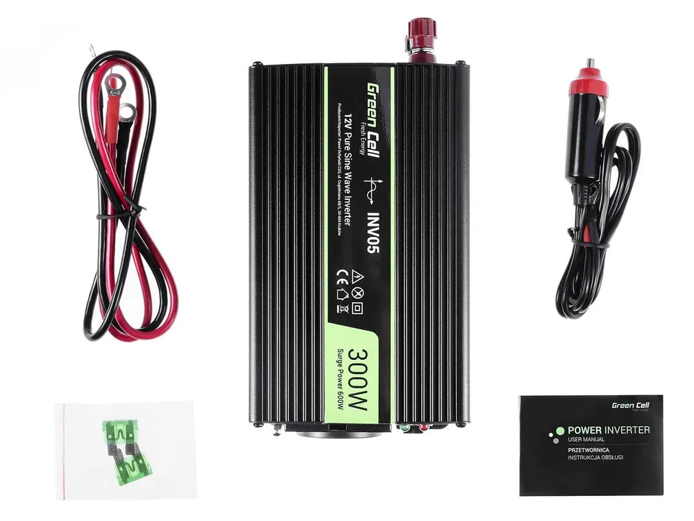 Green Cell INV05DE | Car voltage converter | 12V, 300W, pure sinwave