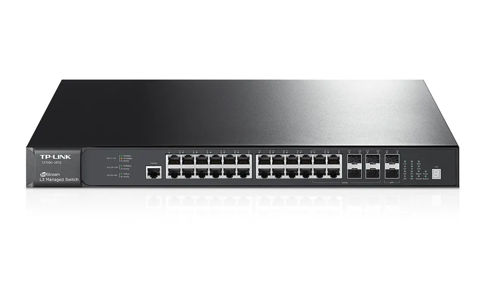 TP-Link T3700G-28TQ | Switch | 24x RJ45 1000Mb/s, 4x Combo SFP, 2x SFP+, Gestionado Liczba portów 10GBaseT0