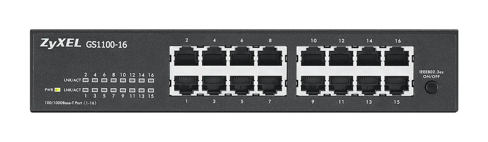 Zyxel GS1100-16 | Switch | 16x RJ45 1000Mb/s, no gestionado Standard sieci LANGigabit Ethernet 10/100/1000 Mb/s