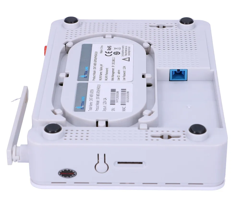 Extralink GPON/EPON 1GE/3FE WiFi VoIP | ONT | 2,4GHz, 1x GPON, 1x RJ45 1000Mb/s, 3x RJ45 100Mb/s, 1x RJ11 Standardy sieci bezprzewodowejIEEE 802.11b