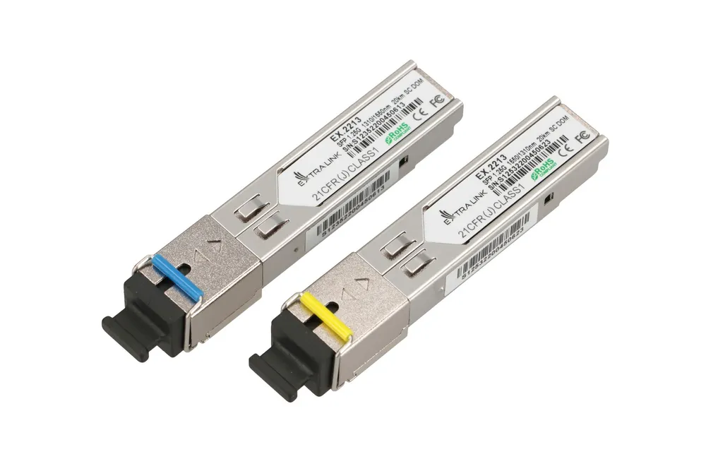Extralink SFP 1.25G | SFP WDM Módulo | 1,25Gbps, 1310/1550nm, single mode, 20km, SC, DOM, pair Dystans transmisji4-20km
