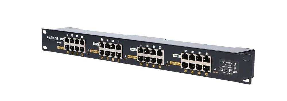 Extralink 16 Puertos | Gigabit PoE Inyector | 16x 1000Mb/s RJ45, Rackmount Typ montażuRack 19"