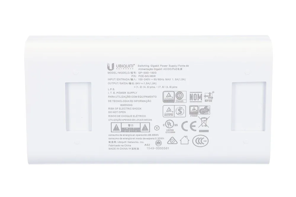 Ubiquiti POE-54-80W-G | Fuente de alimentación PoE | 54V, 1,48A, 80W, Gigabit Typ wyjścia zasilaczaPoE 1Gb/s