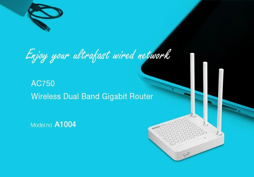 Totolink A1004 | WiFi Router | AC750, Dual Band, MIMO, 4x RJ45 1000Mb/s Standard sieci LANGigabit Ethernet 10/100/1000 Mb/s