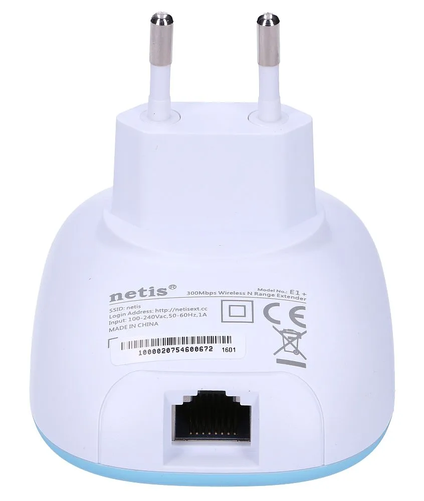 Netis E1+ | Extensor de rango WiFi | 300Mb/s, 2,4GHz, 1x RJ45 100Mb/s, Azul Standard sieci LANFast Ethernet 10/100Mb/s
