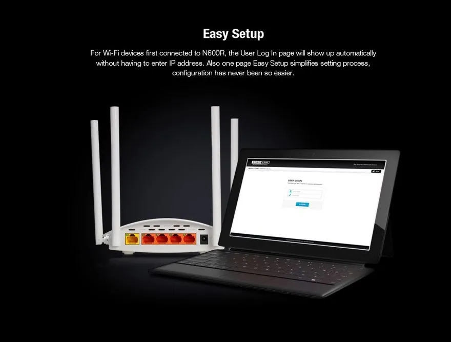 Totolink N600R | WiFi Router | 600Mb/s, 2,4GHz, MIMO, 5x RJ45 100Mb/s, 4x 5dBi Typ antenZewnętrzne
